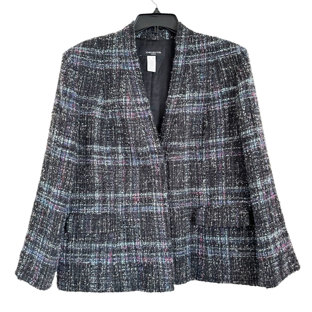 Jones New York Virgin Wool Blend Tweed Blazer Plus Size 18W Lined Pockets